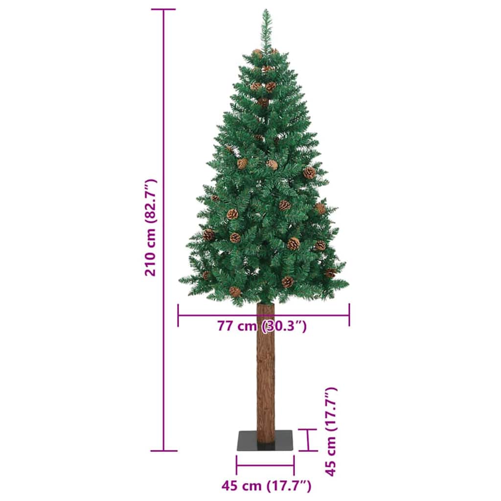 Slim Christmas Tree Green 210 cm PVC and Solid Pine wood